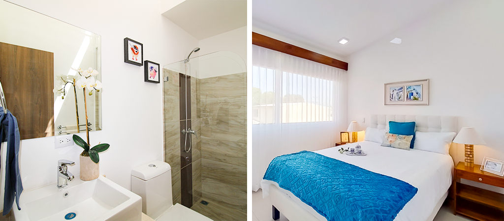Habitación y baño de casa novazul